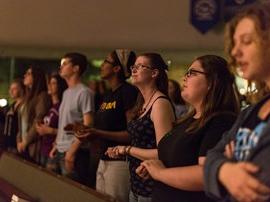 Students at late night chapel called Shout.